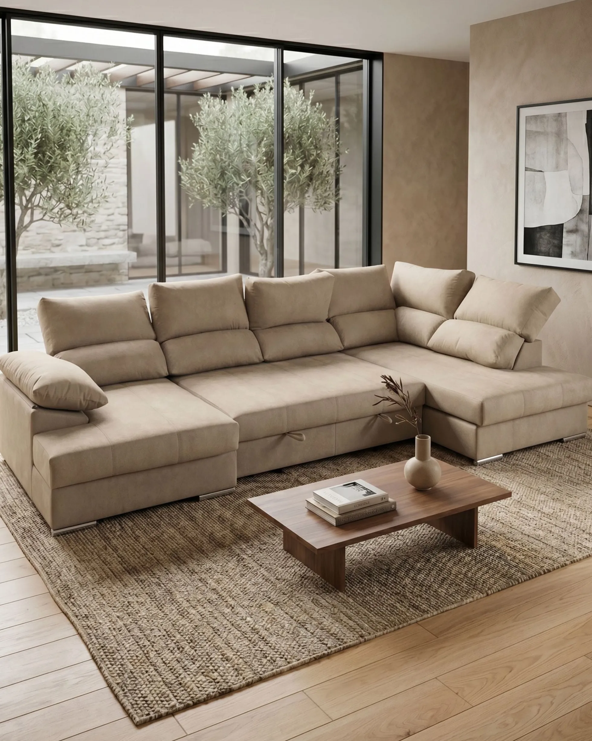Sofá de canto PARMA com chaise longue e cama