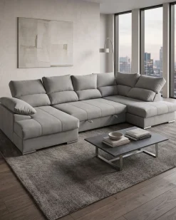 Sofá de canto PARMA com chaise longue e cama