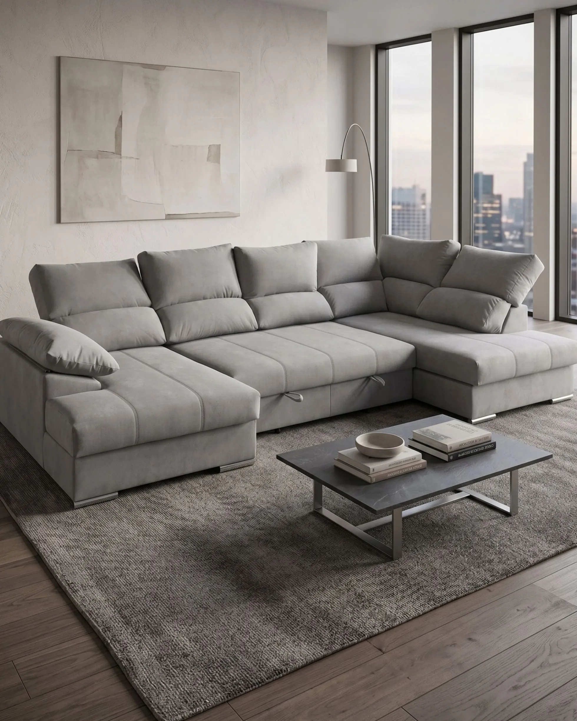 Sofá de canto PARMA com chaise longue e cama