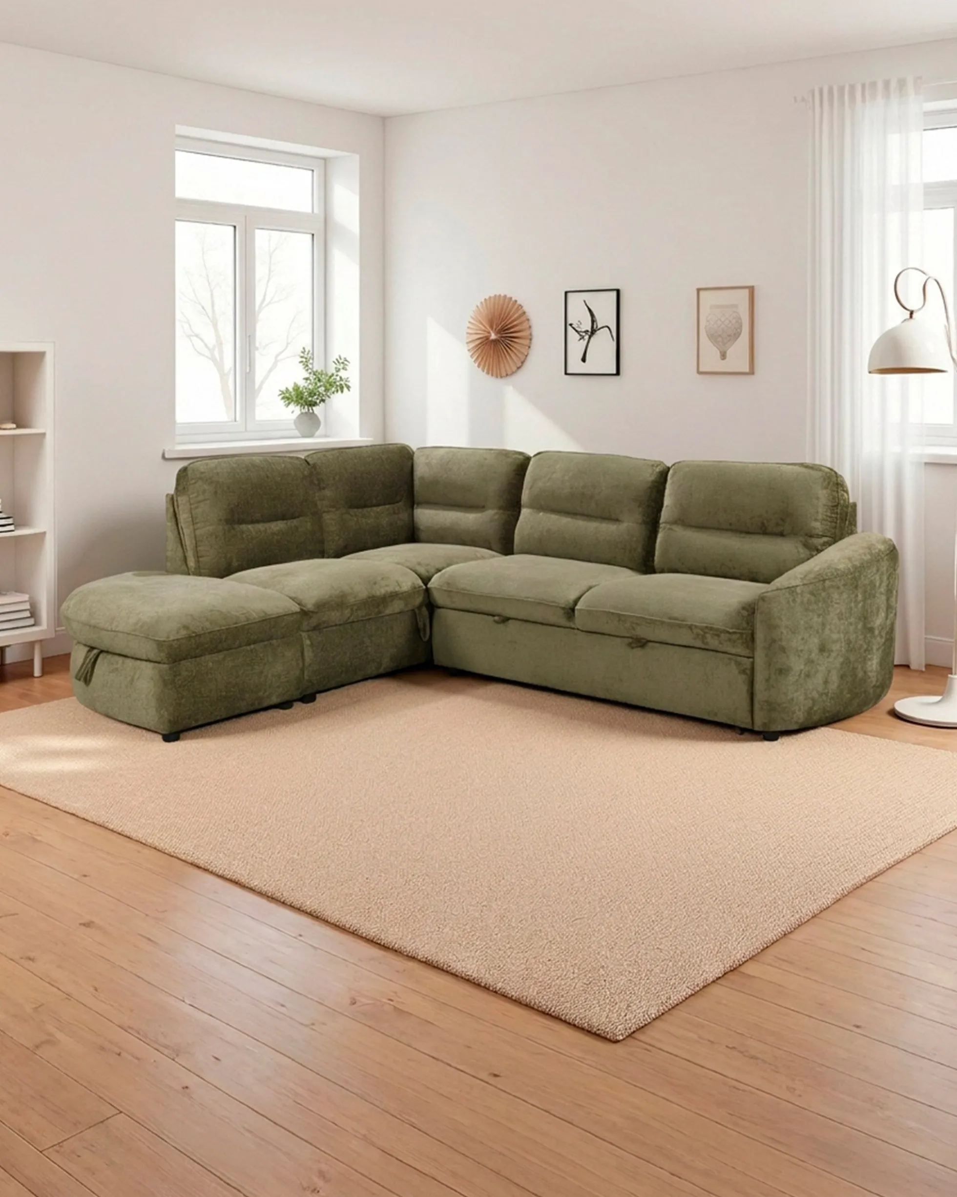 Sofá de canto VIANA com cama e baú