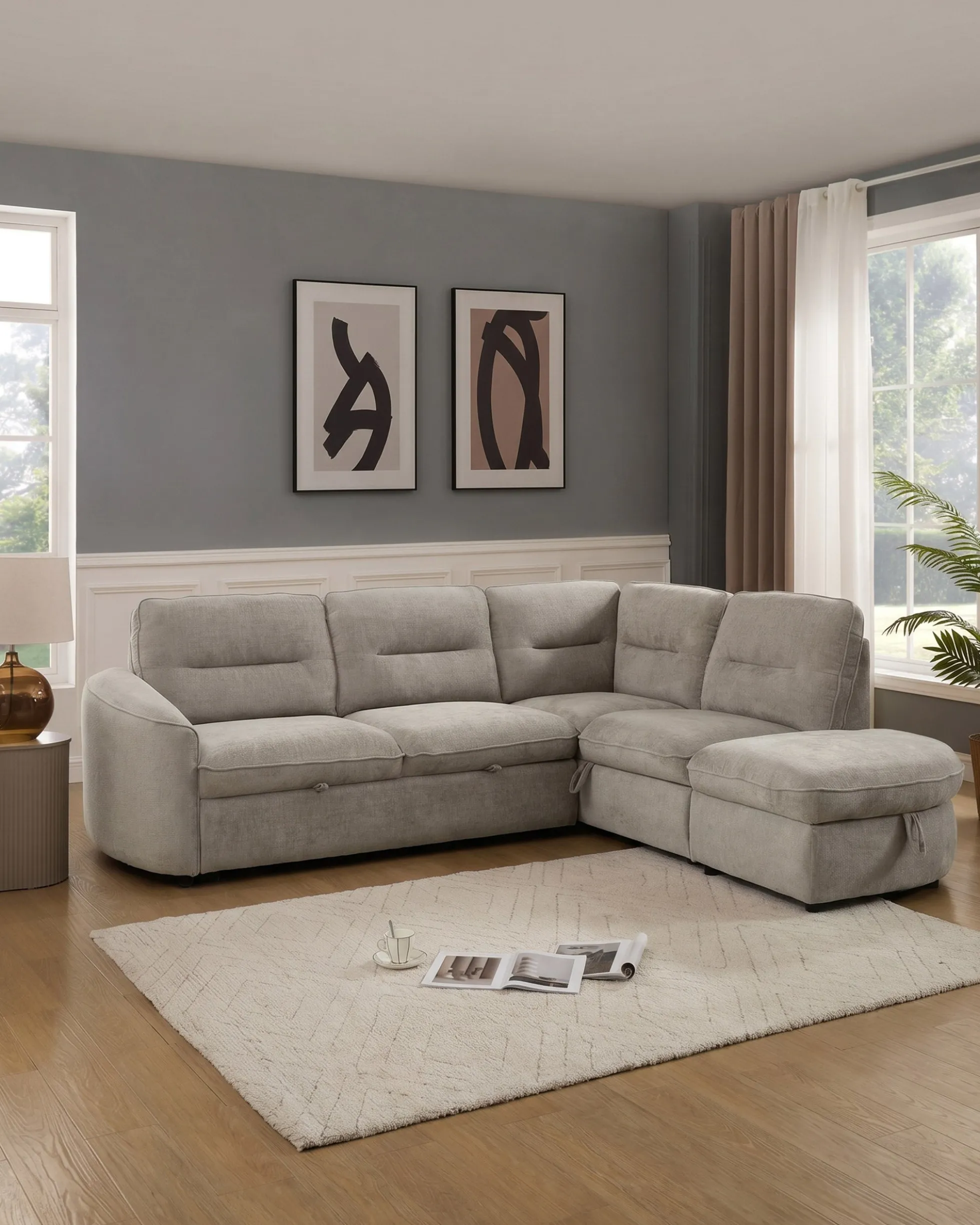 Sofá de canto VIANA com cama e baú