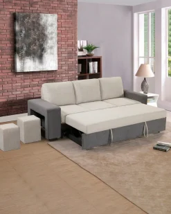 Sofá 3 lugares SUSAN II com cama e puffs