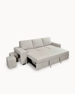 Sofá 3 lugares SUSAN II com cama e puffs