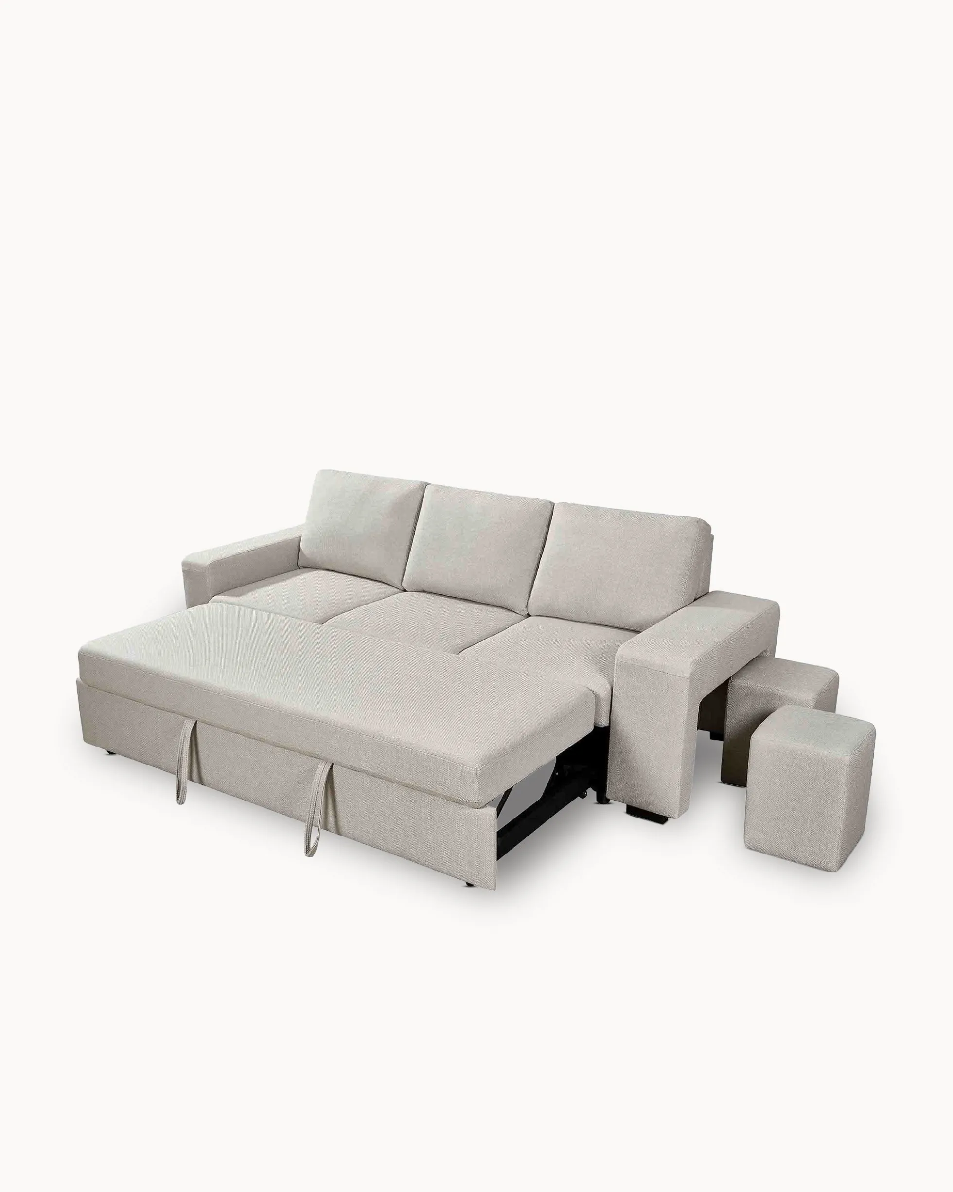 Sofá 3 lugares SUSAN II com cama e puffs