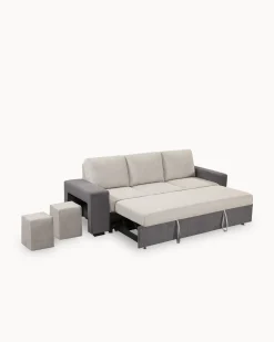 Sofá 3 lugares SUSAN II com cama e puffs
