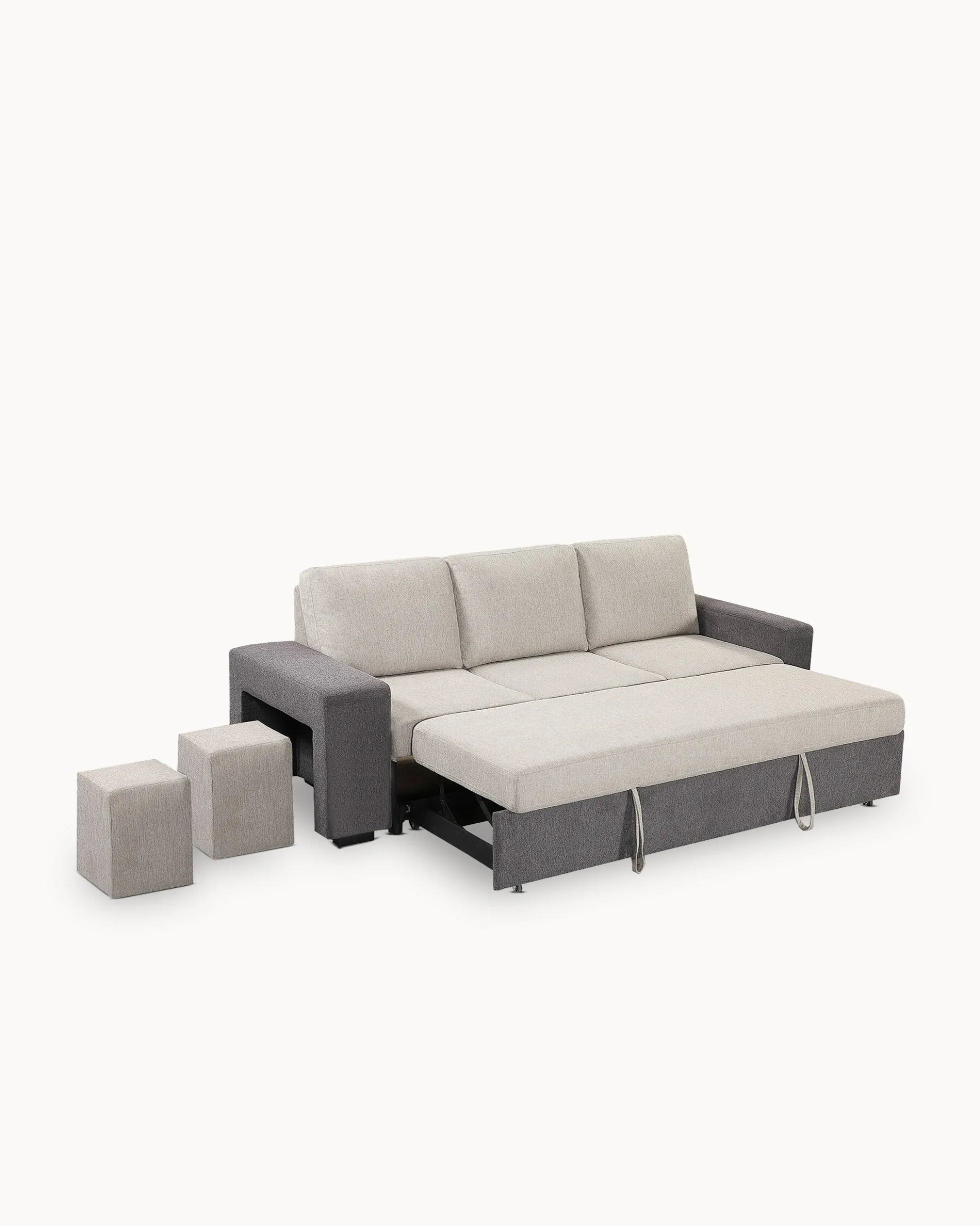 Sofá 3 lugares SUSAN II com cama e puffs