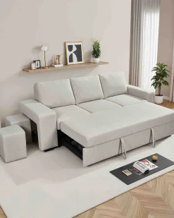 Sofá 3 lugares SUSAN II com cama e puffs