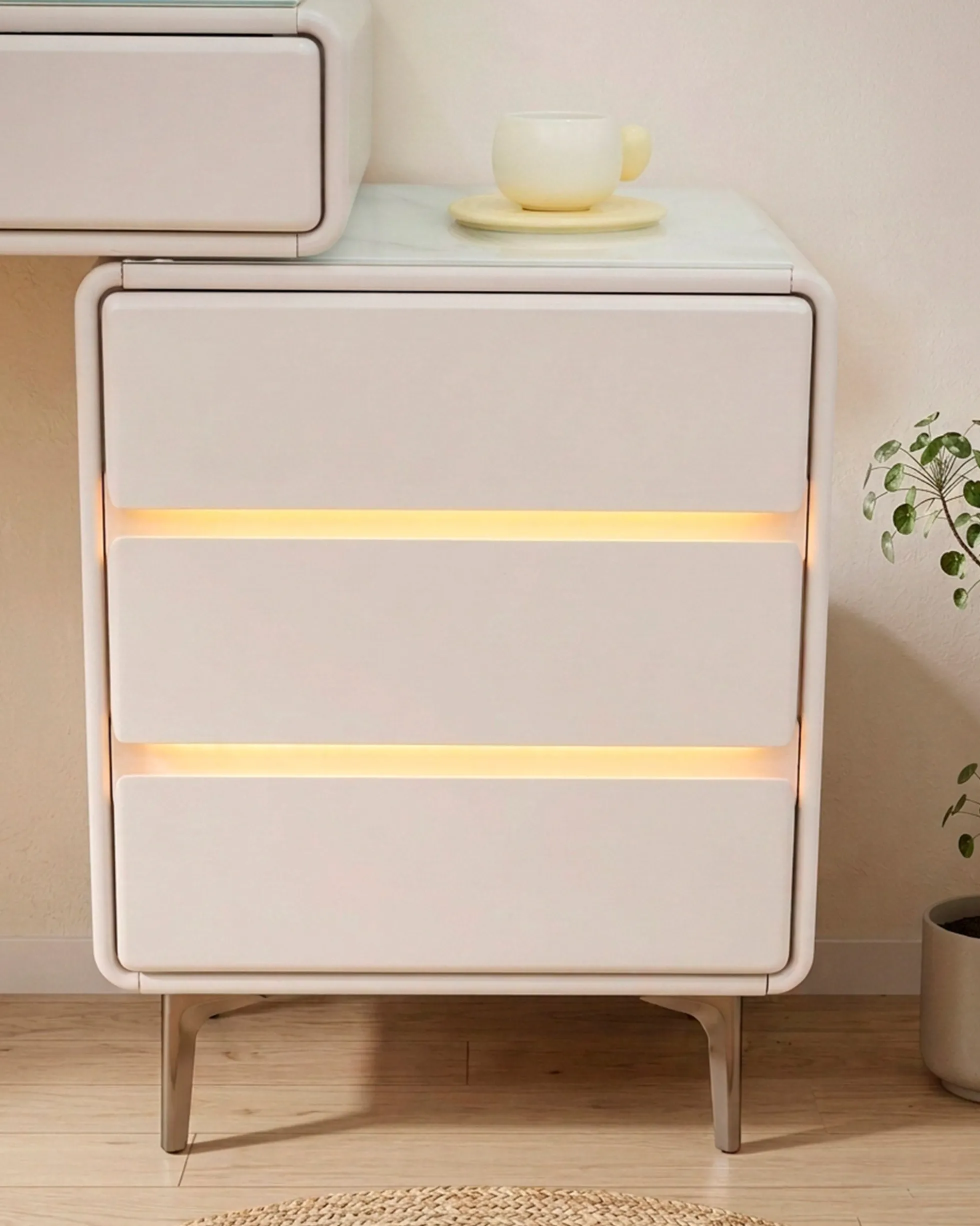 Toucador KUMO com espelho com iluminação LED e puff