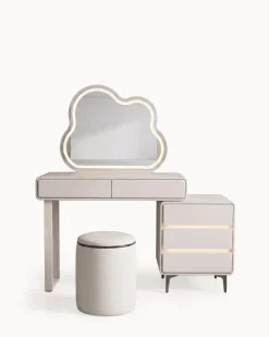 Toucador KUMO com espelho com iluminação LED e puff