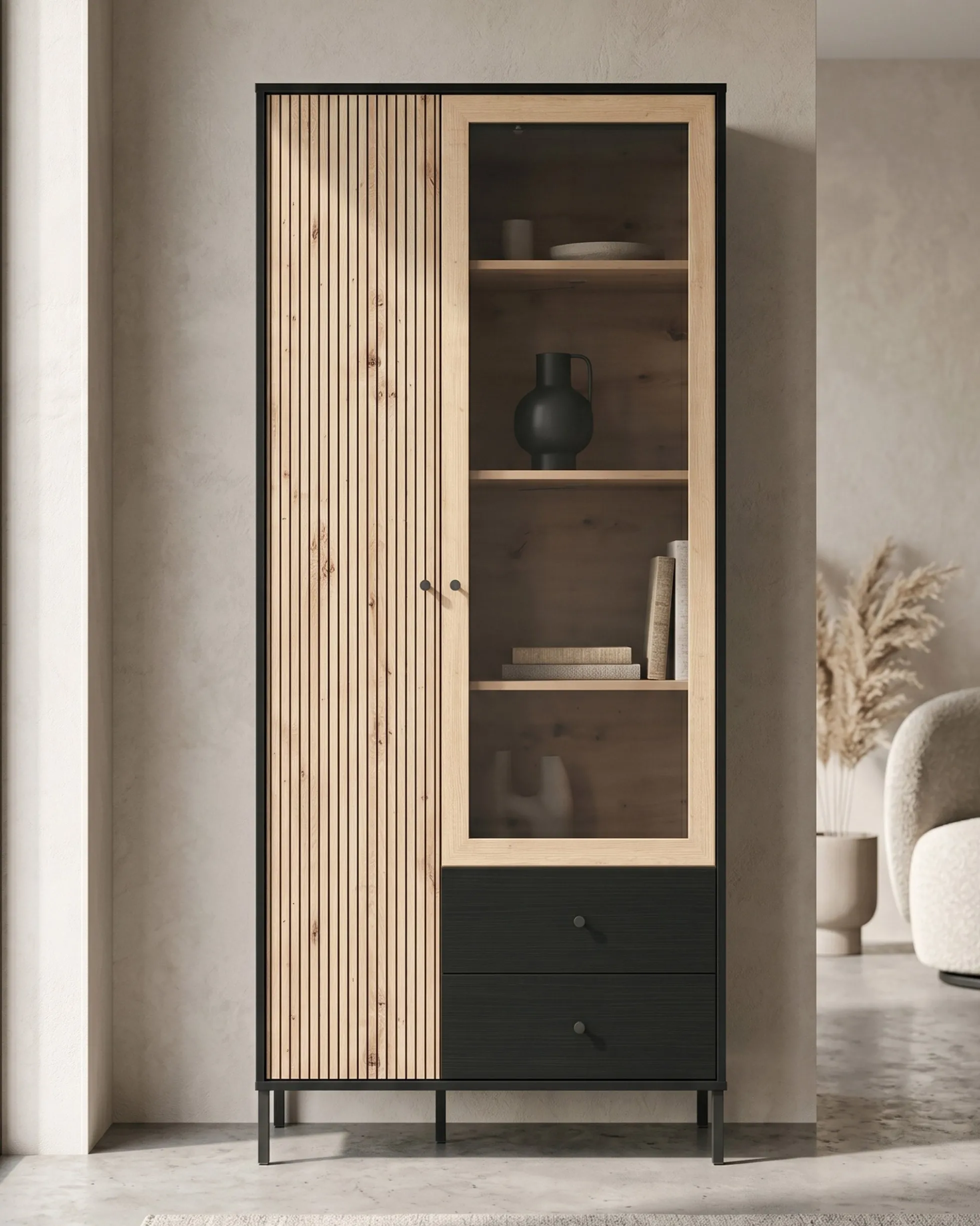 Vitrine CORREZE com 2 portas e 2 gavetas