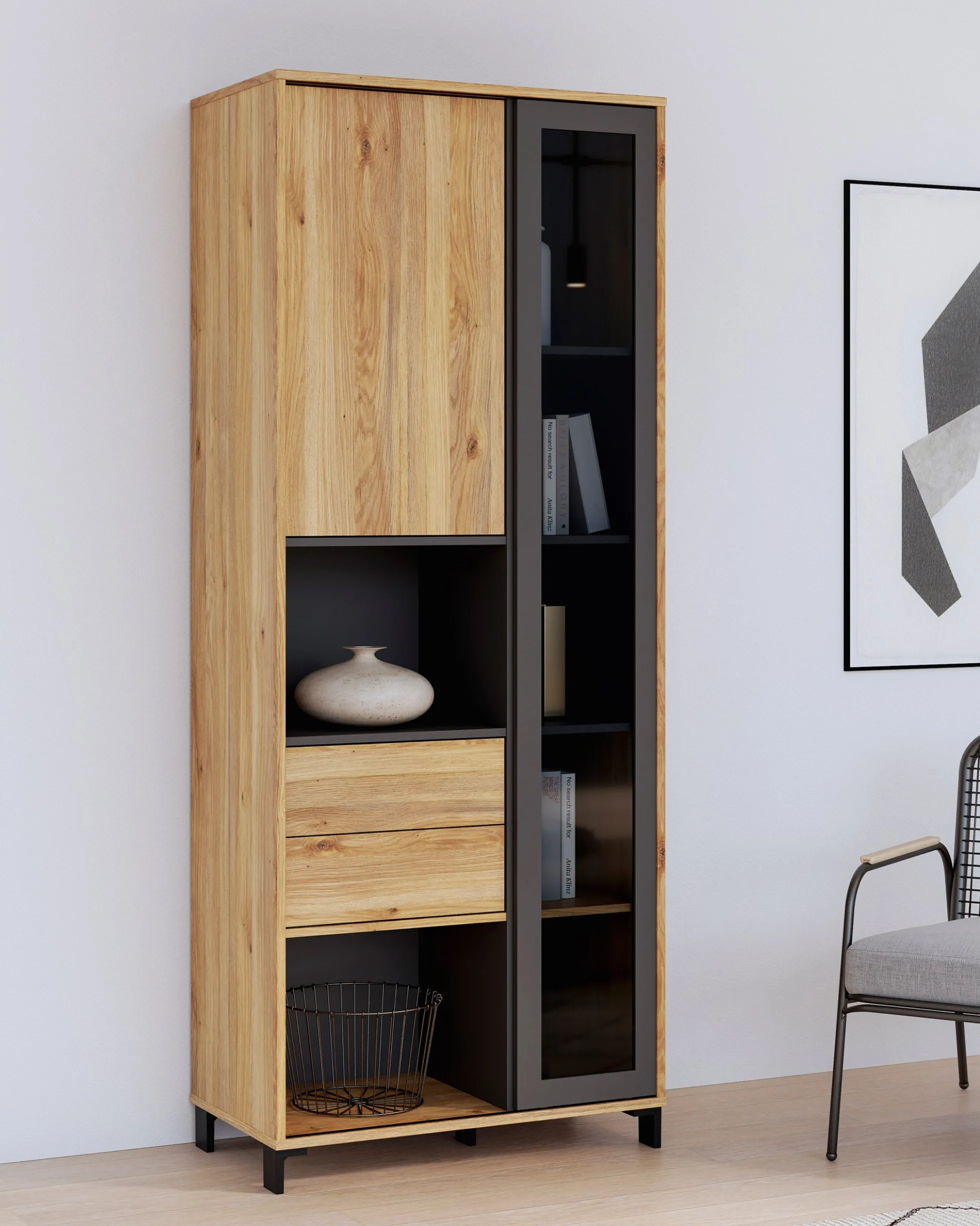 Vitrine NERO com 2 portas e 2 gavetas